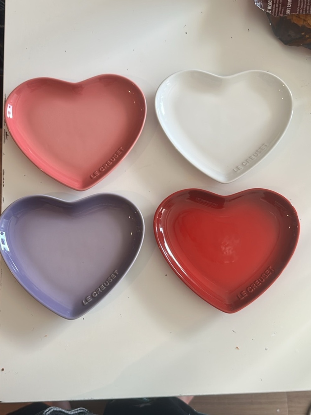 Le Creuset Heart-Shaped Ceramic Dishes in Red, Pink, White, Purple